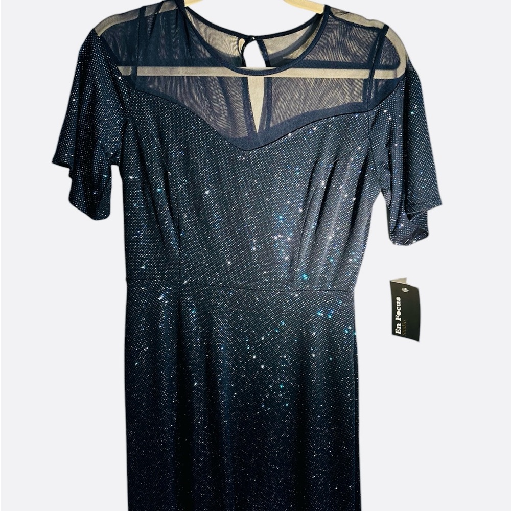 Enfocus Studio Blue Sequin High-Low Sheath Dress
